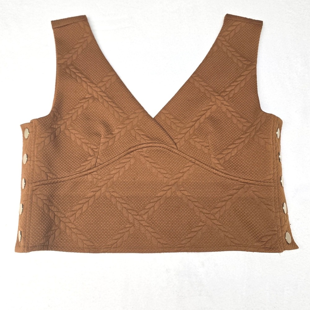 Maeve by Anthropologie Brown Quilted Cable Knit Crop Top Festival Large Luxury